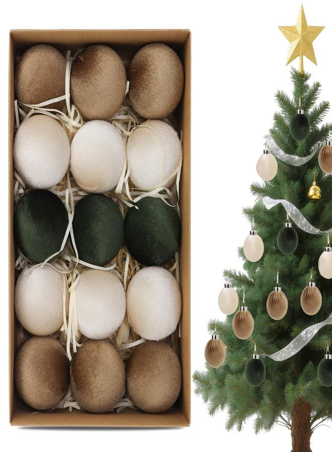 RAISLY 15pcs Christmas Tree Ornaments Velvet Ball,2.36in Flocked Decoration Balls,Shatterproof Multicolor Green Christmas Ornaments Set,Suitable for Xmas Trees,Fireplaces,Room Decorations - Image 1